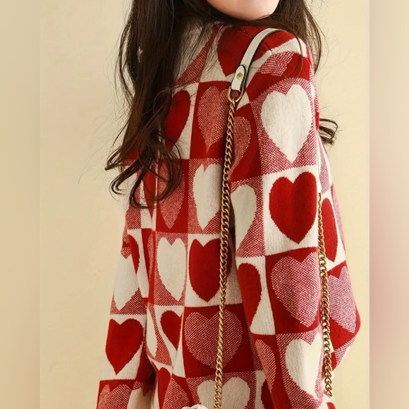 New Heart Pattern Knitted Pullover Sweater, Cotton Wool blend XL - Picture 6 of 12